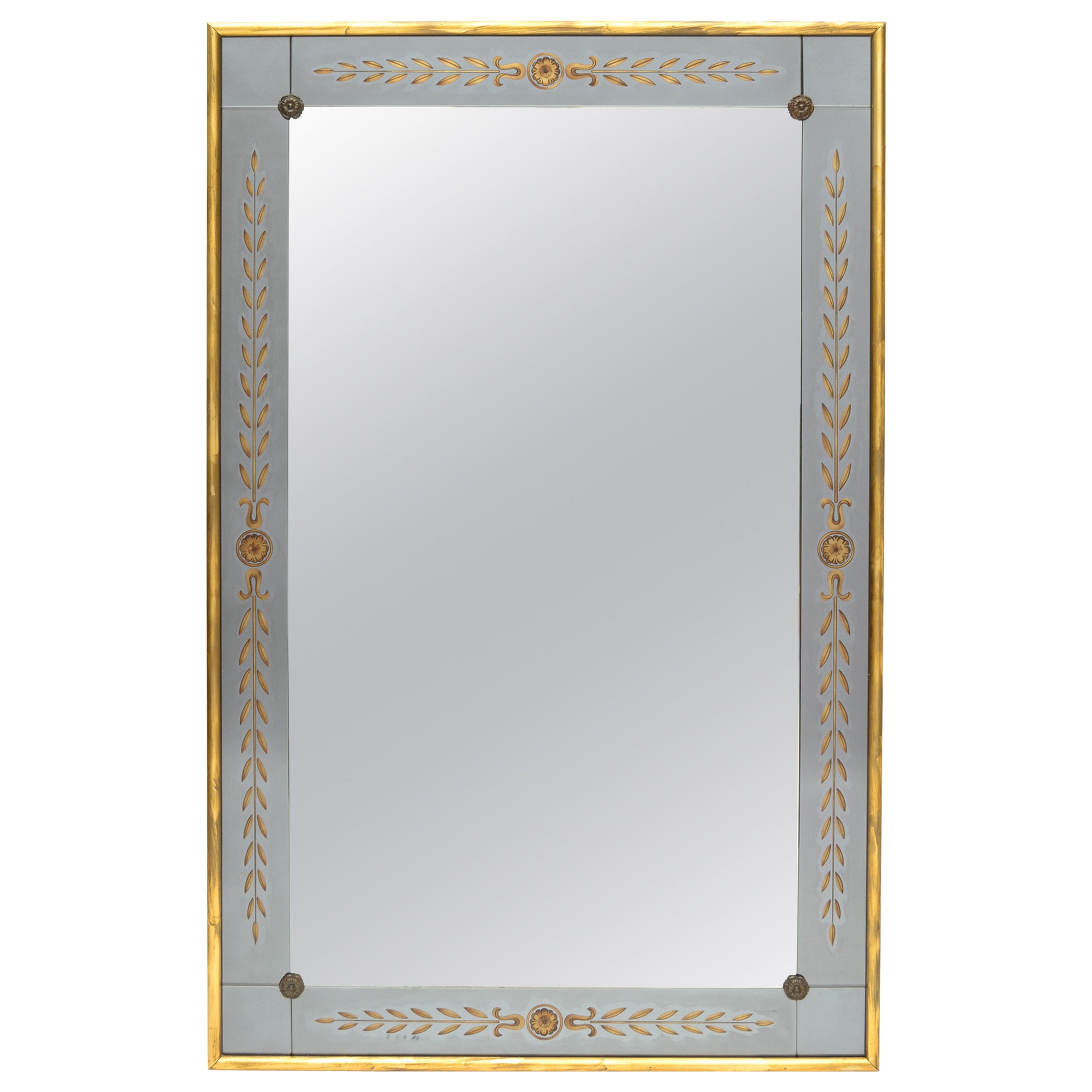 French Vintage Églomisé and Gold Leaf Mirror