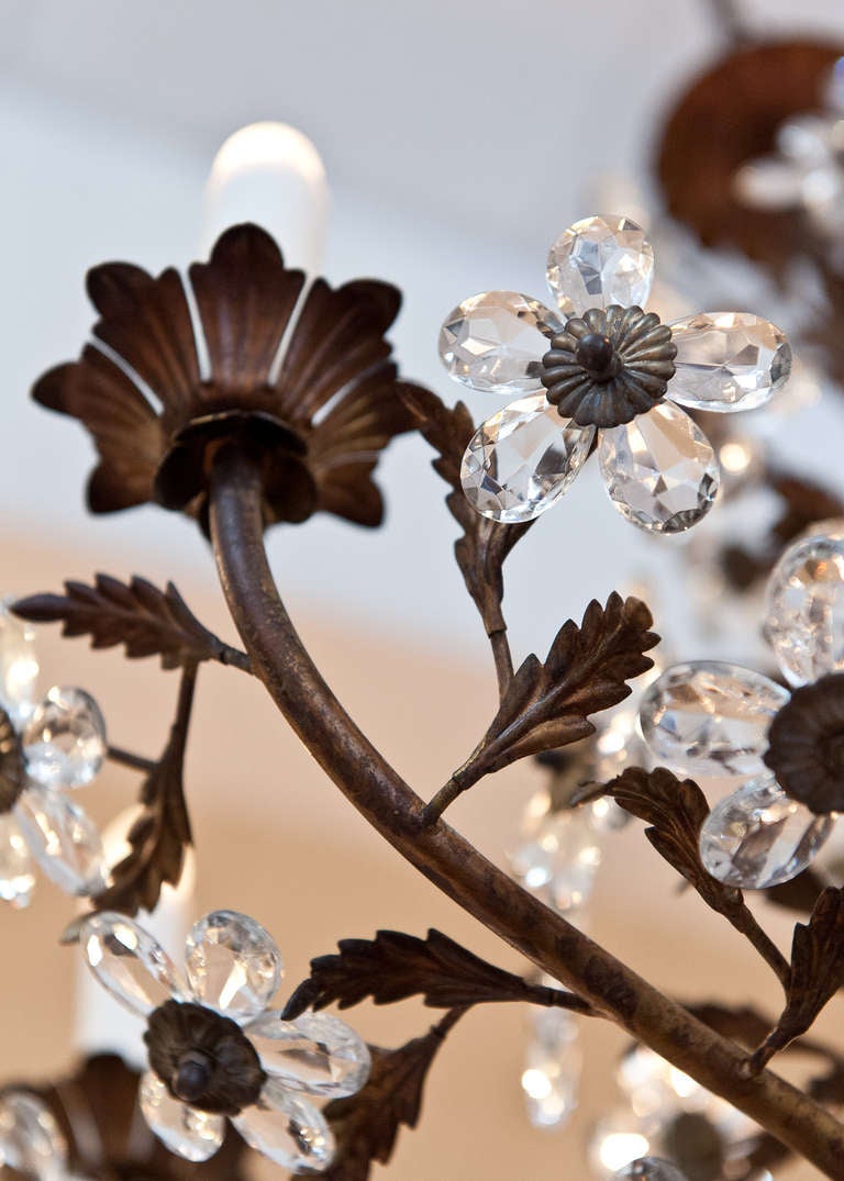 20th Century Genovese Crystal Flowers Chandelier