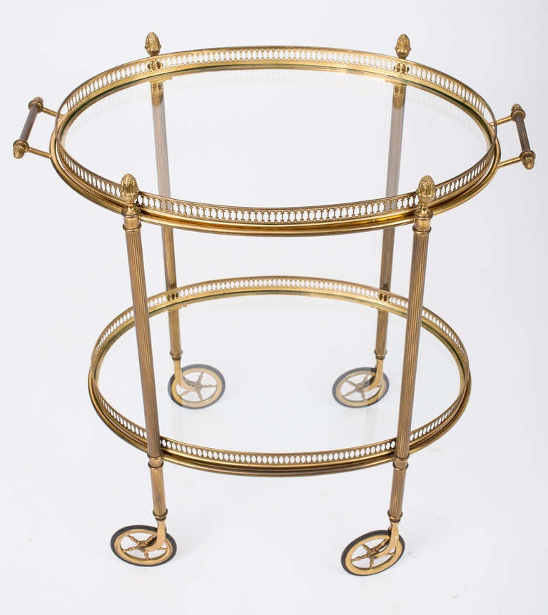 French Vintage Oval Brass and Glass Bar Cart at 1stDibs