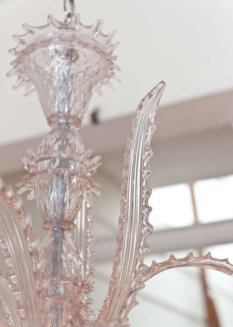 Vintage Pale Amethyst Murano Glass Chandelier In Excellent Condition In Austin, TX