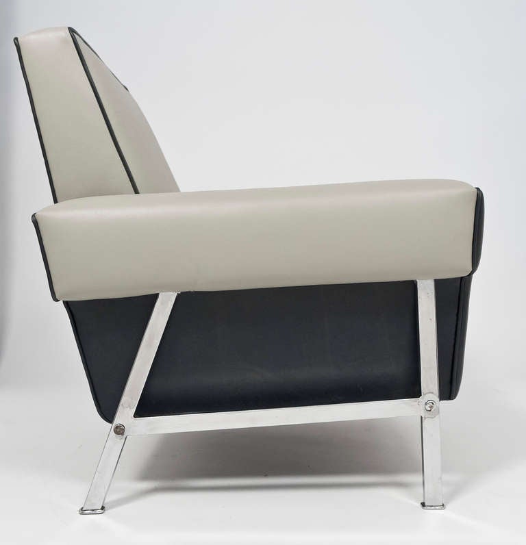 Mid-20th Century French Modernist Leather & Chrome Club Chairs