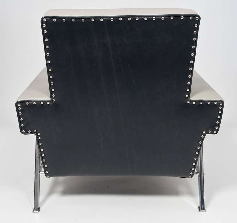 French Modernist Leather & Chrome Club Chairs 1