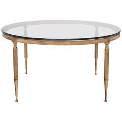 French Vintage Smoked Glass and Brass Coffee Table