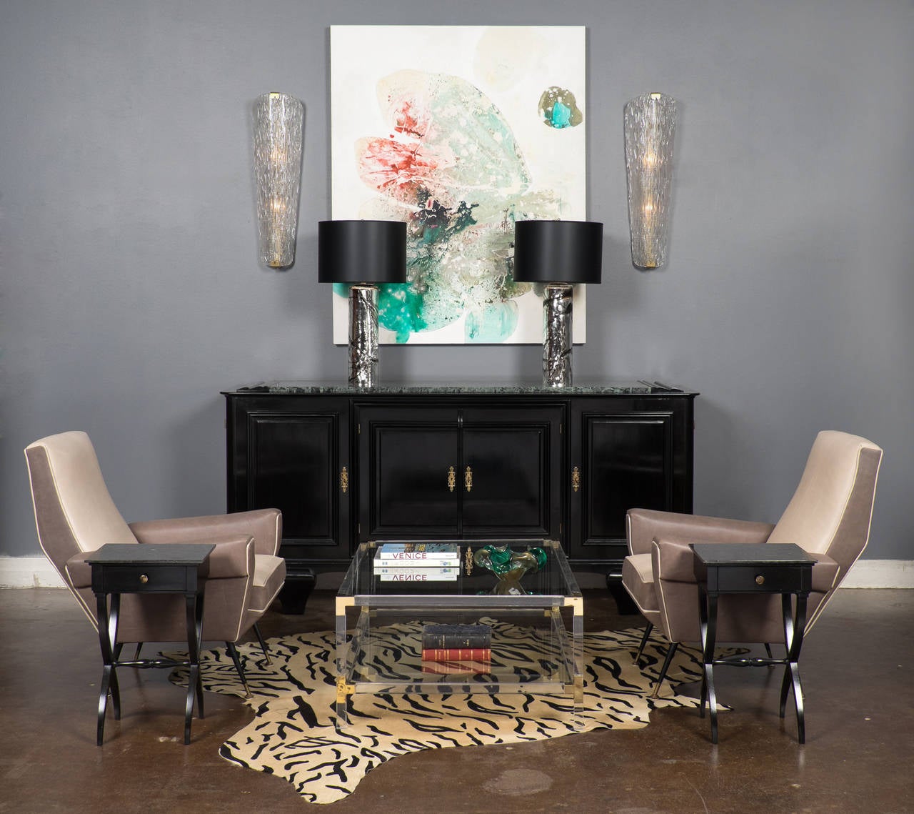 French Vintage Lucite and Gilt Brass Coffee Table
