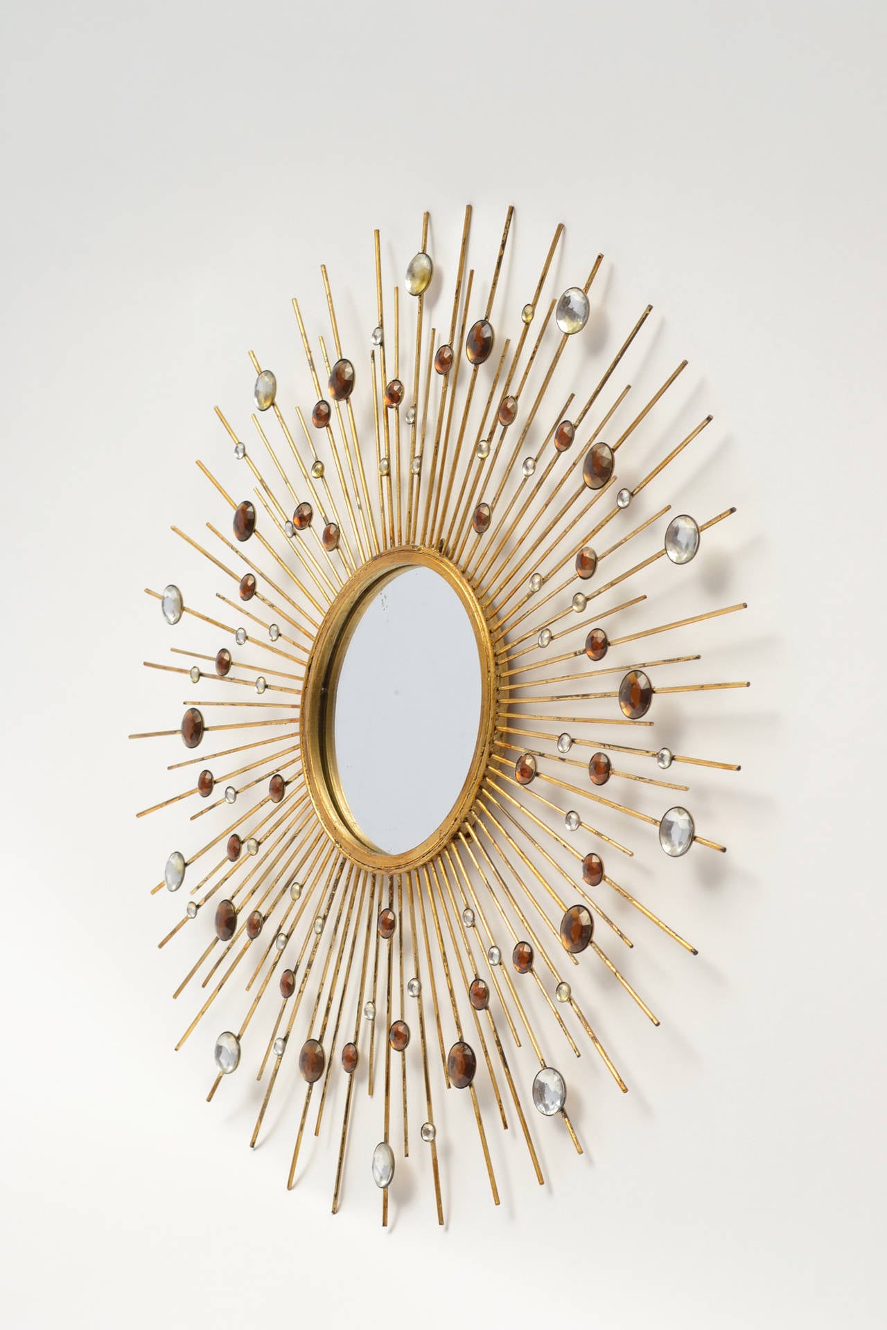 Gold Leaf Iron Sunburst Mirror with Gemstones at 1stDibs sunburst