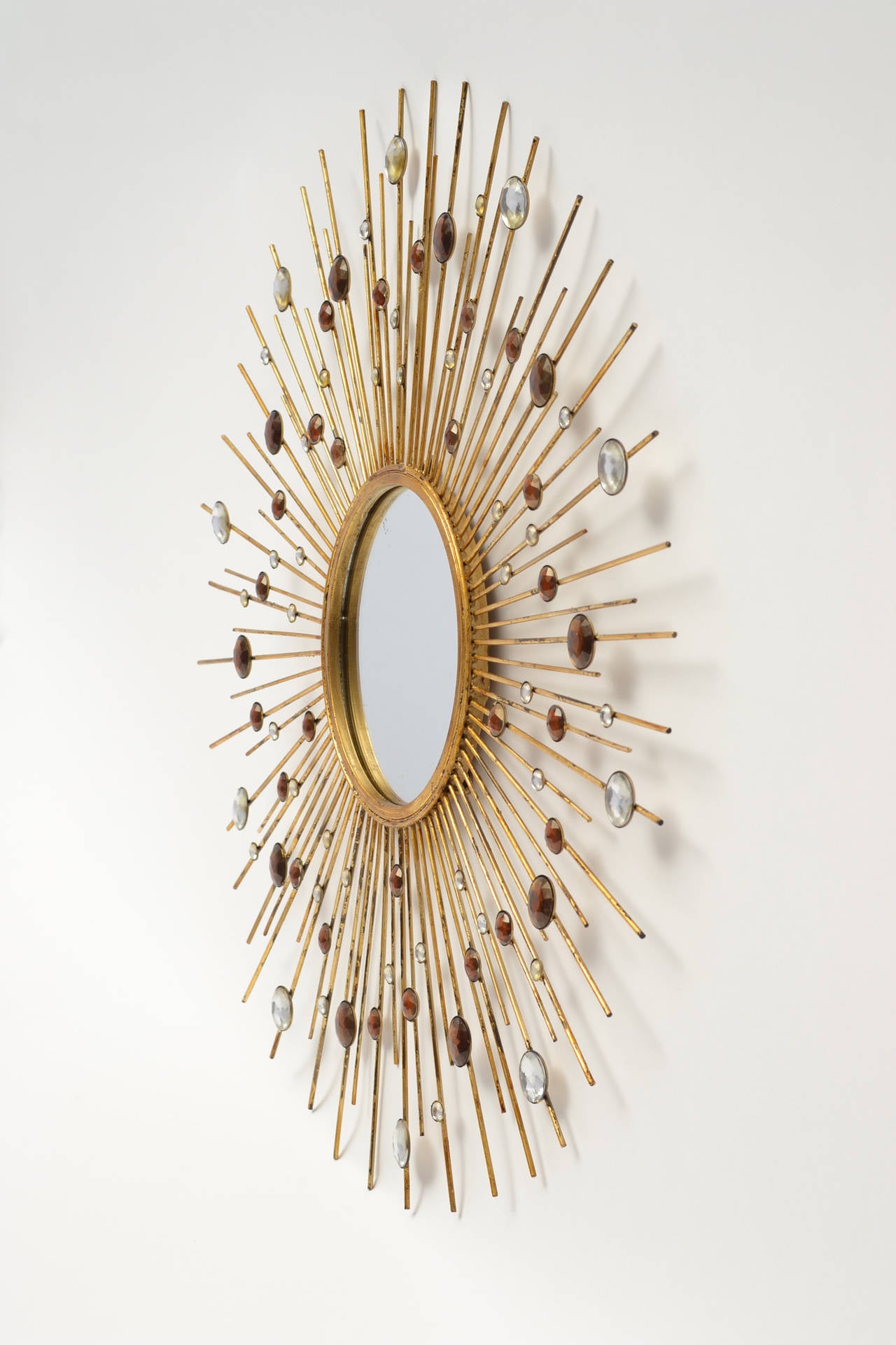 Gold Leaf Iron Sunburst Mirror with Gemstones at 1stDibs sunburst