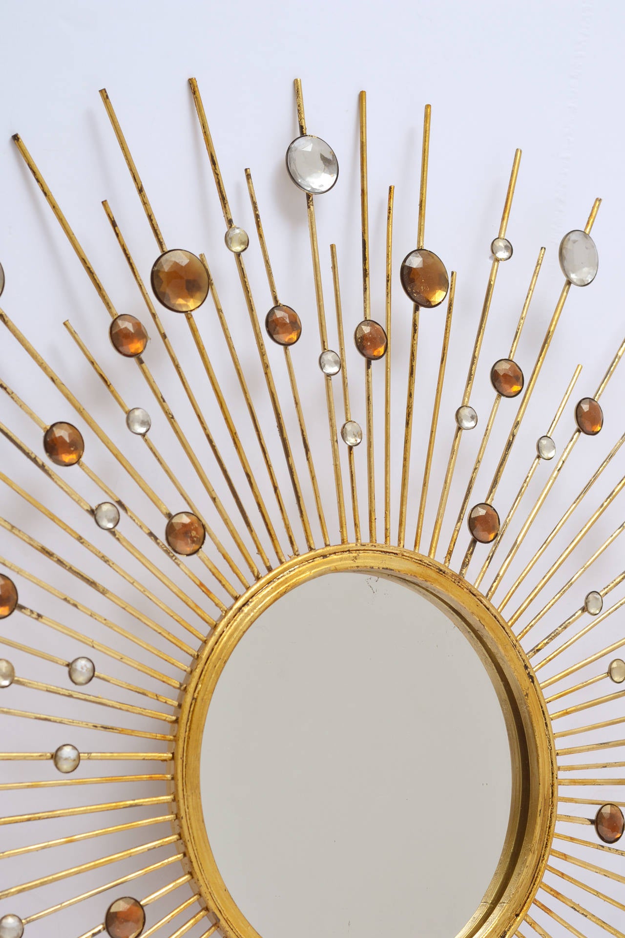 Gold Leaf Iron Sunburst Mirror with Gemstones at 1stDibs sunburst