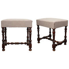 French Louis XIII Pair of Walnut Benches