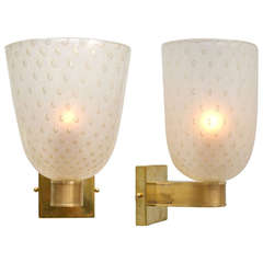 Pair of Murano "Pulegoso" Glass and Brass Sconces 1