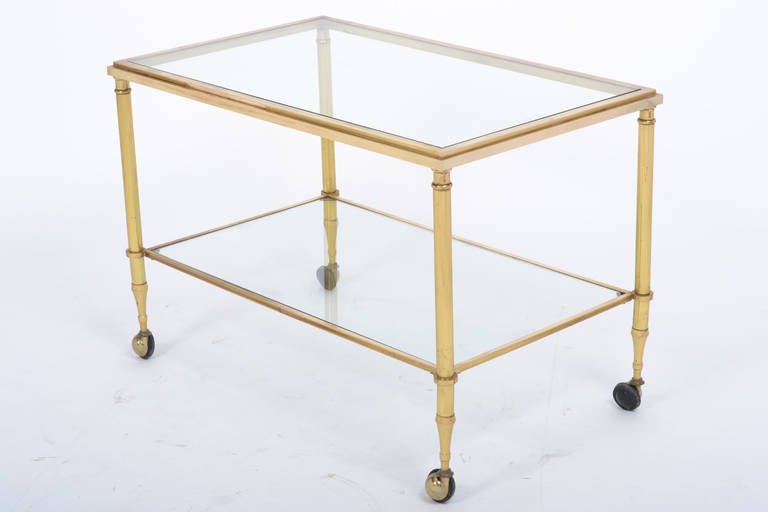 Art Deco French Vintage Solid Gilt Brass Side Table on Casters