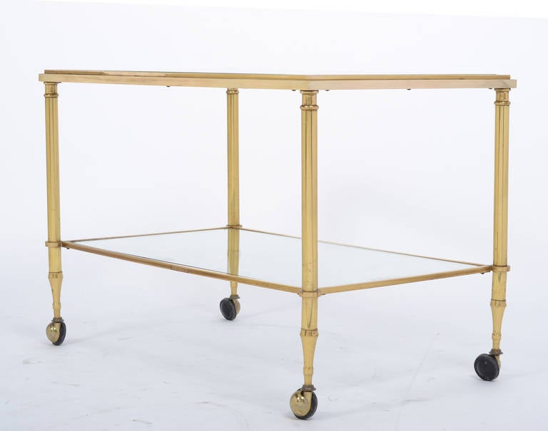 French Vintage Solid Gilt Brass Side Table on Casters In Good Condition In Austin, TX