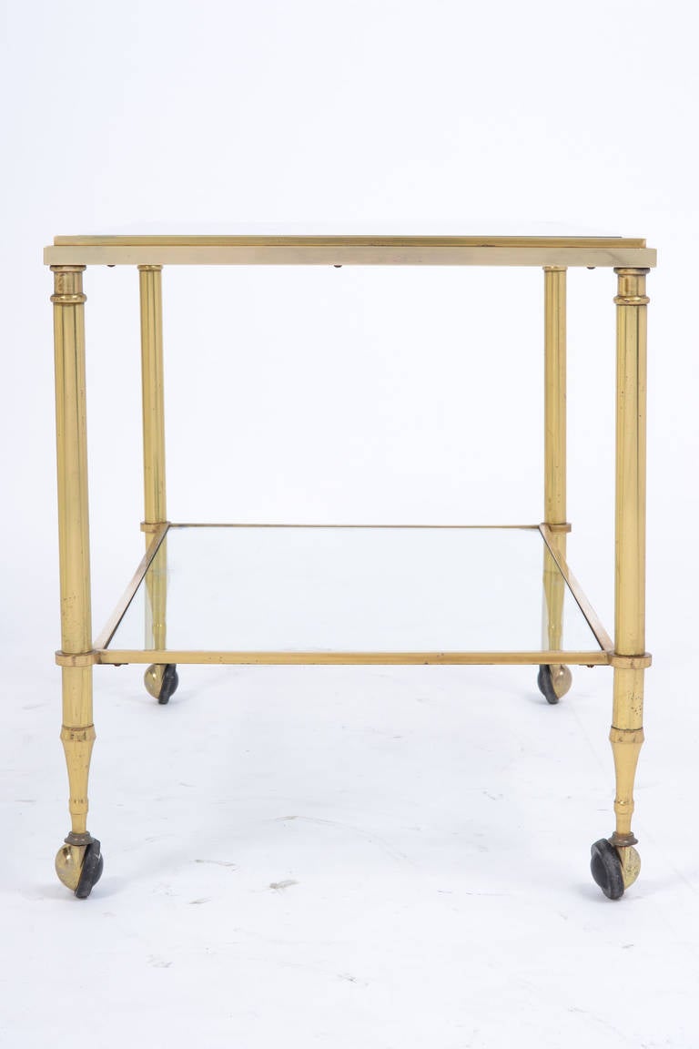 Mid-20th Century French Vintage Solid Gilt Brass Side Table on Casters