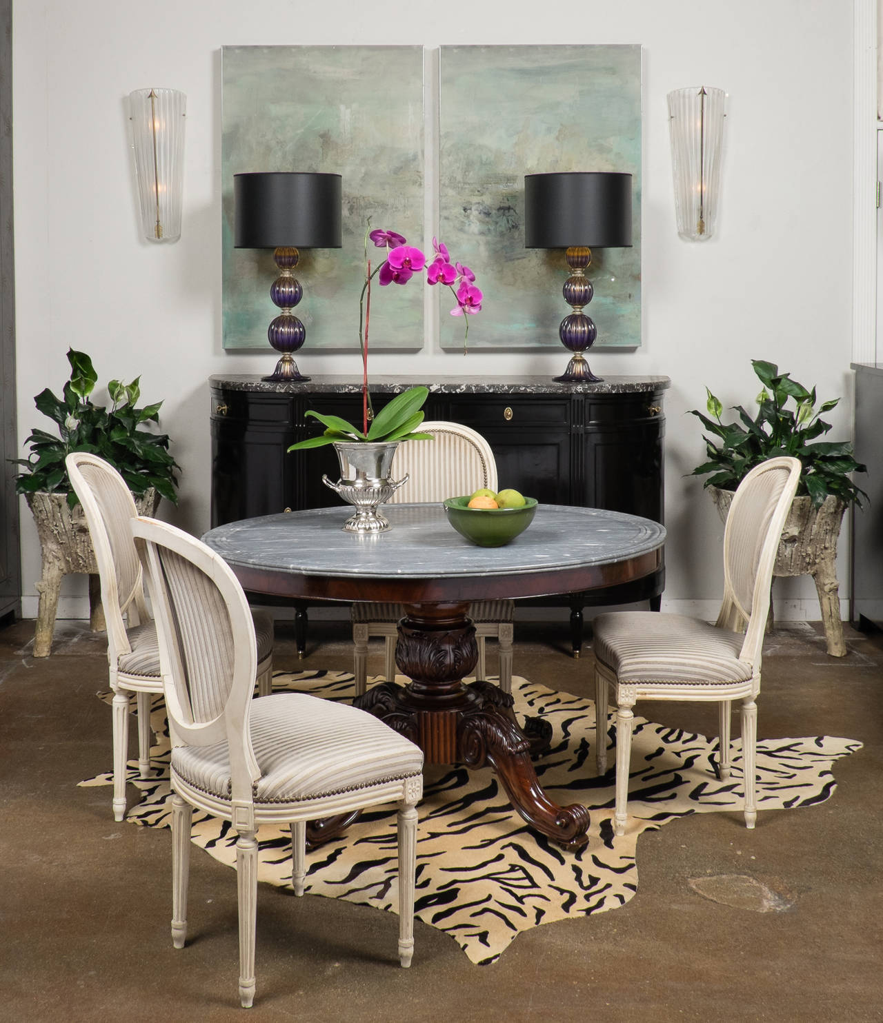 Louis XVI Set of Four Striped Velvet Chairs
