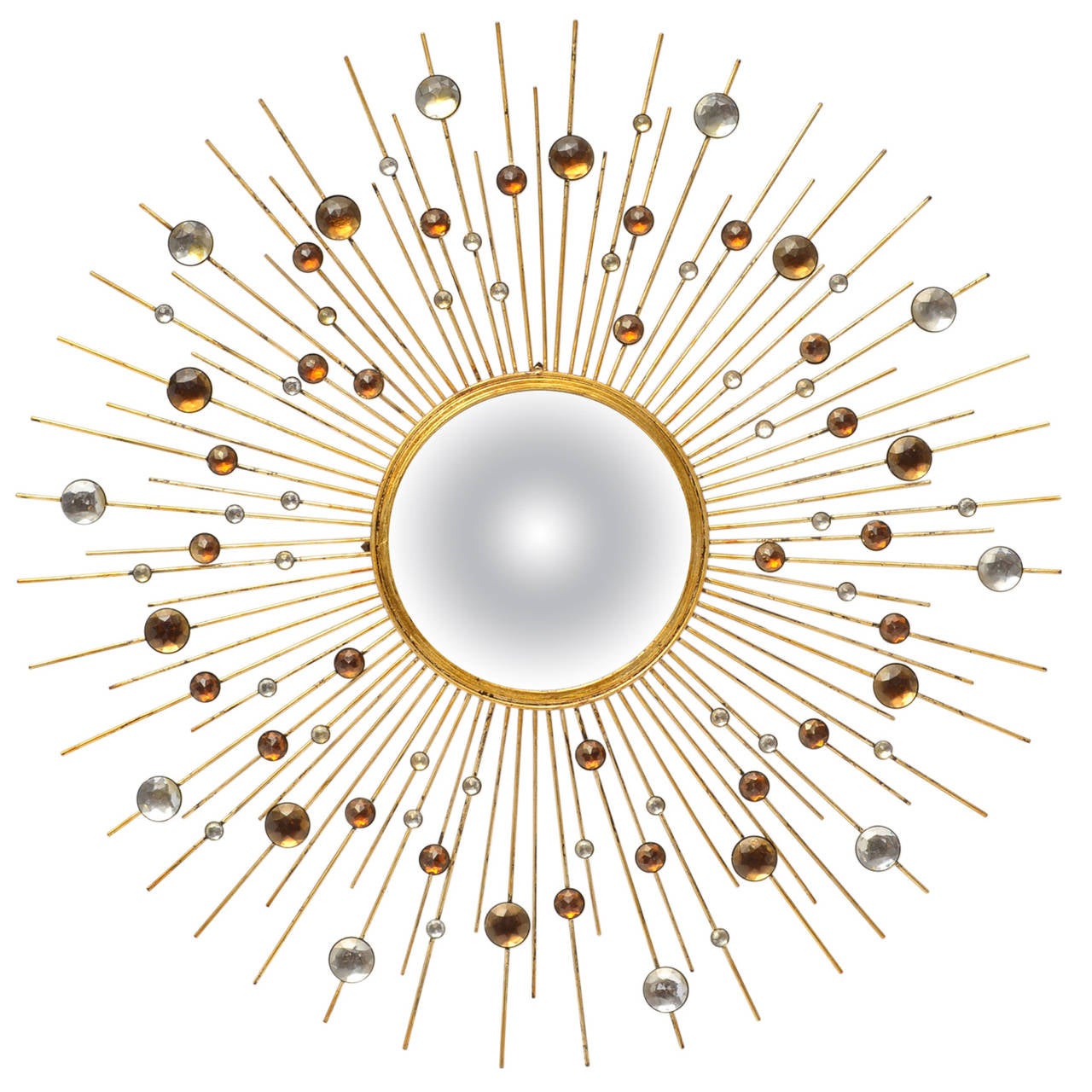 Gold Leaf Iron Sunburst Mirror With Gemstones