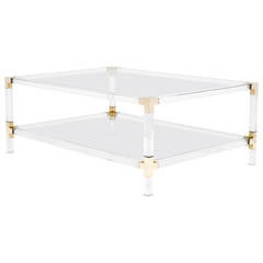 French Vintage Lucite and Gilt Brass Coffee Table