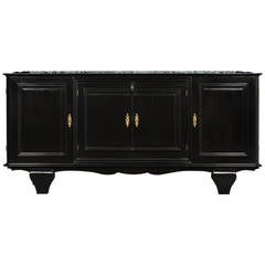 French Art Deco Ebonized Buffet with Pietra Verde Marble Top