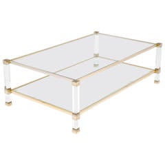 Lucite and Brass Coffee Table by Pierre Vandel
