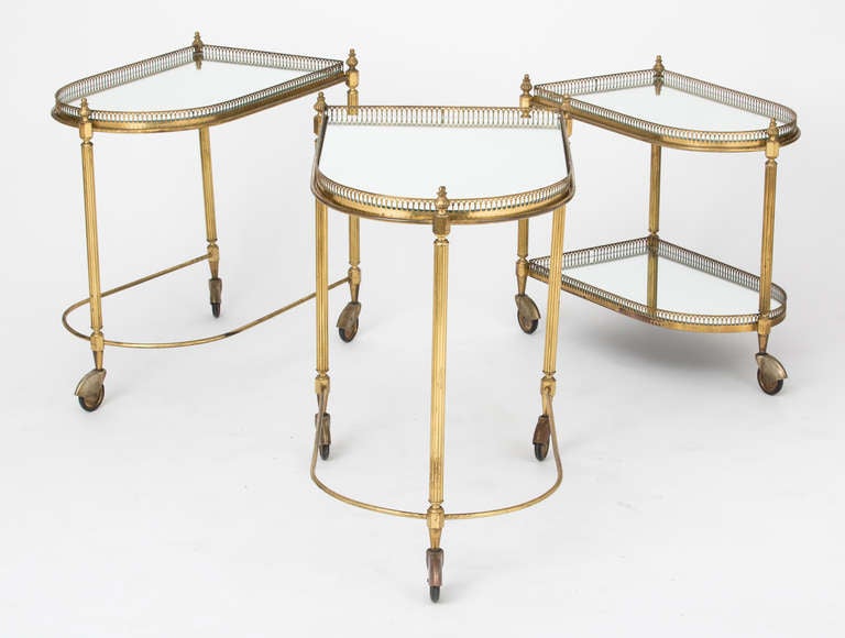 Set of Brass Nesting Tables on Casters In Good Condition In Austin, TX