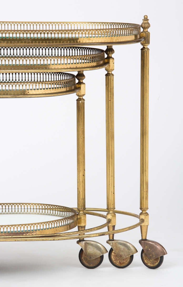 Set of Brass Nesting Tables on Casters 1