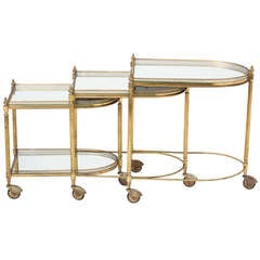 Antique Set of Brass Nesting Tables on Casters