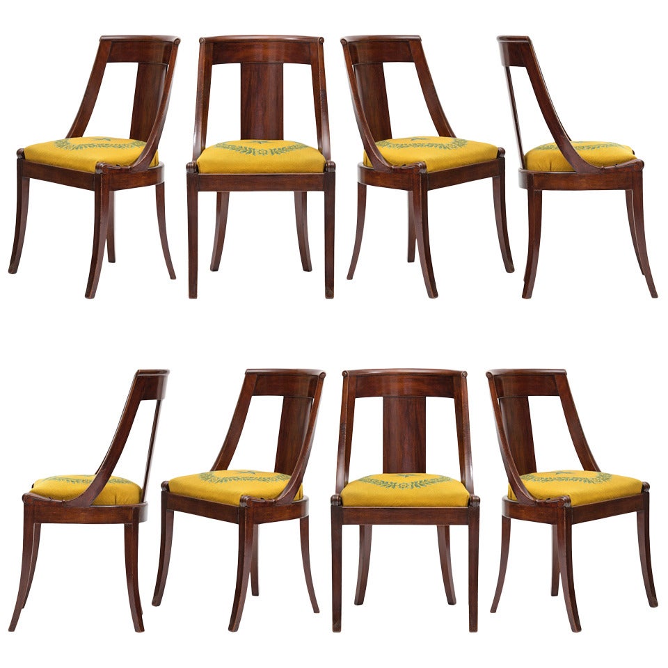 French Empire Set of 8 Dining Chairs