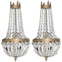 Pair of Empire Style Crystal & Brass Chandeliers