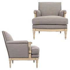 French Pair of Louis XVI Painted Bergères