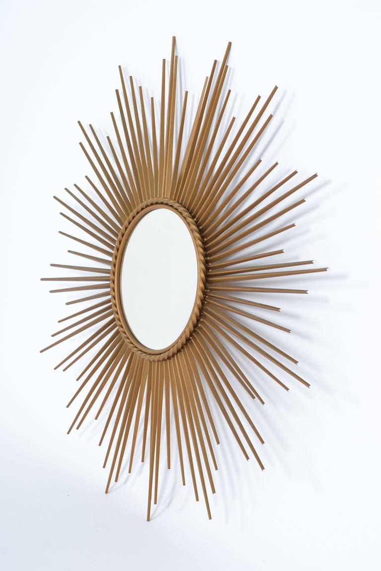 French Vintage Brass Sunburst Mirror In Good Condition In Austin, TX