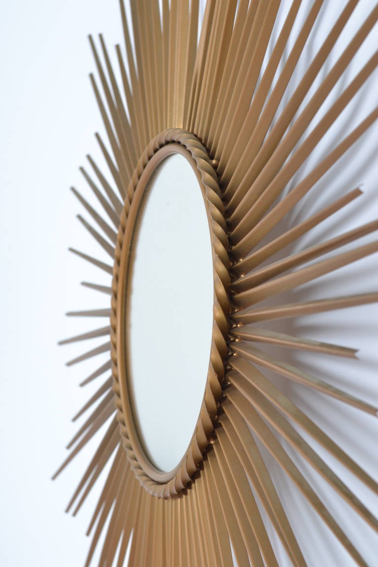 Mid-20th Century French Vintage Brass Sunburst Mirror