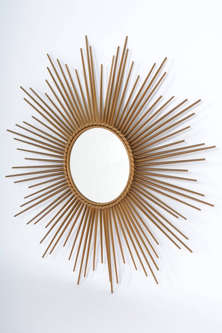 French Vintage Brass Sunburst Mirror 4