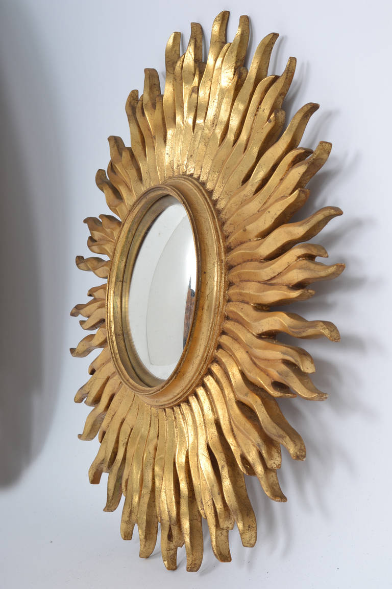 Vintage Gold Leaf Convex Sunburst Mirror at 1stDibs sunburst mirror