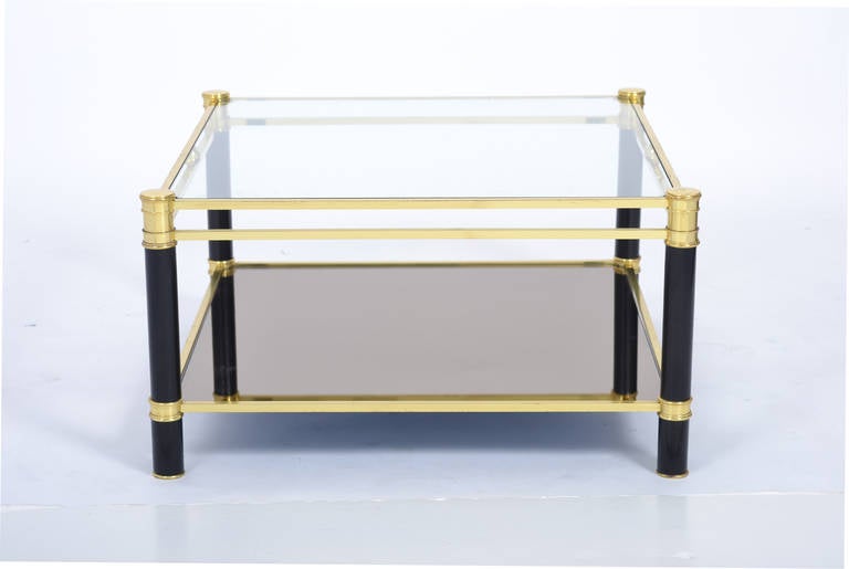 Late 20th Century French Vintage Pair of Brass and Glass Side Tables