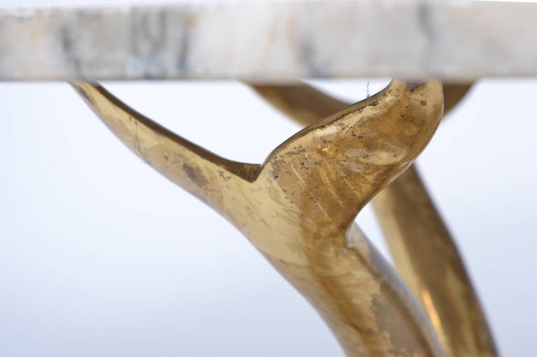 French Marble Top Gilt Bronze Dolphin Coffee Table