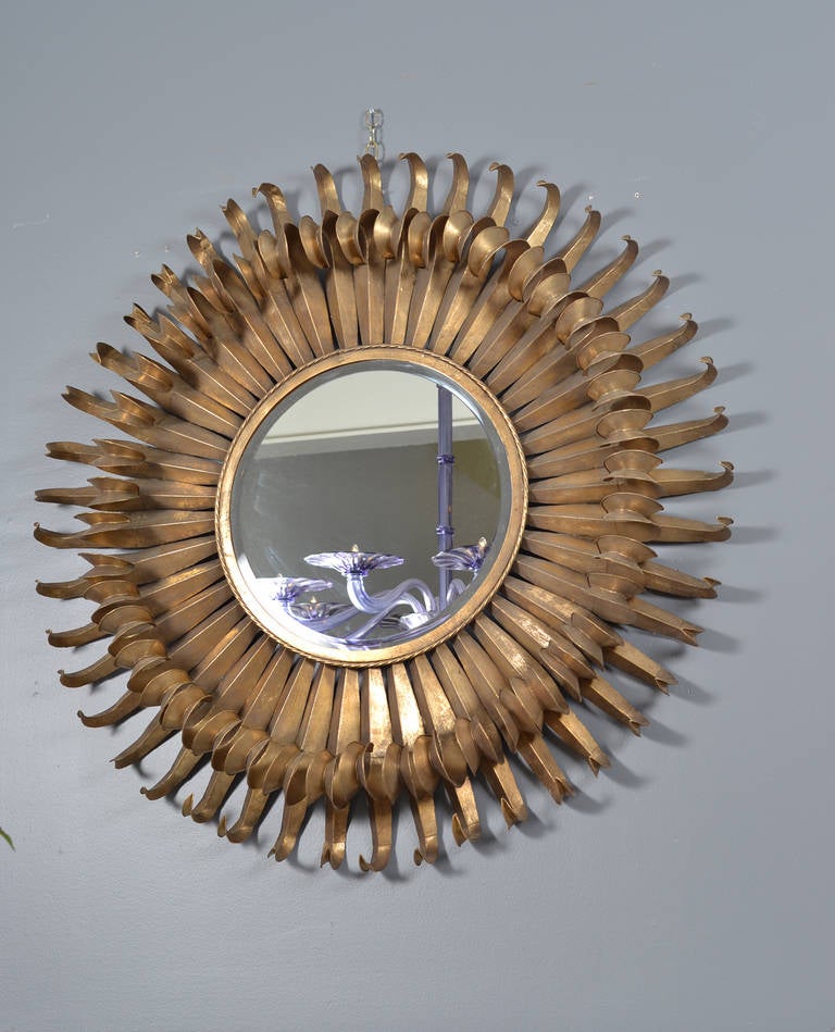 Mid-Century Modern Grand French Vintage Gilt Sunburst Mirror