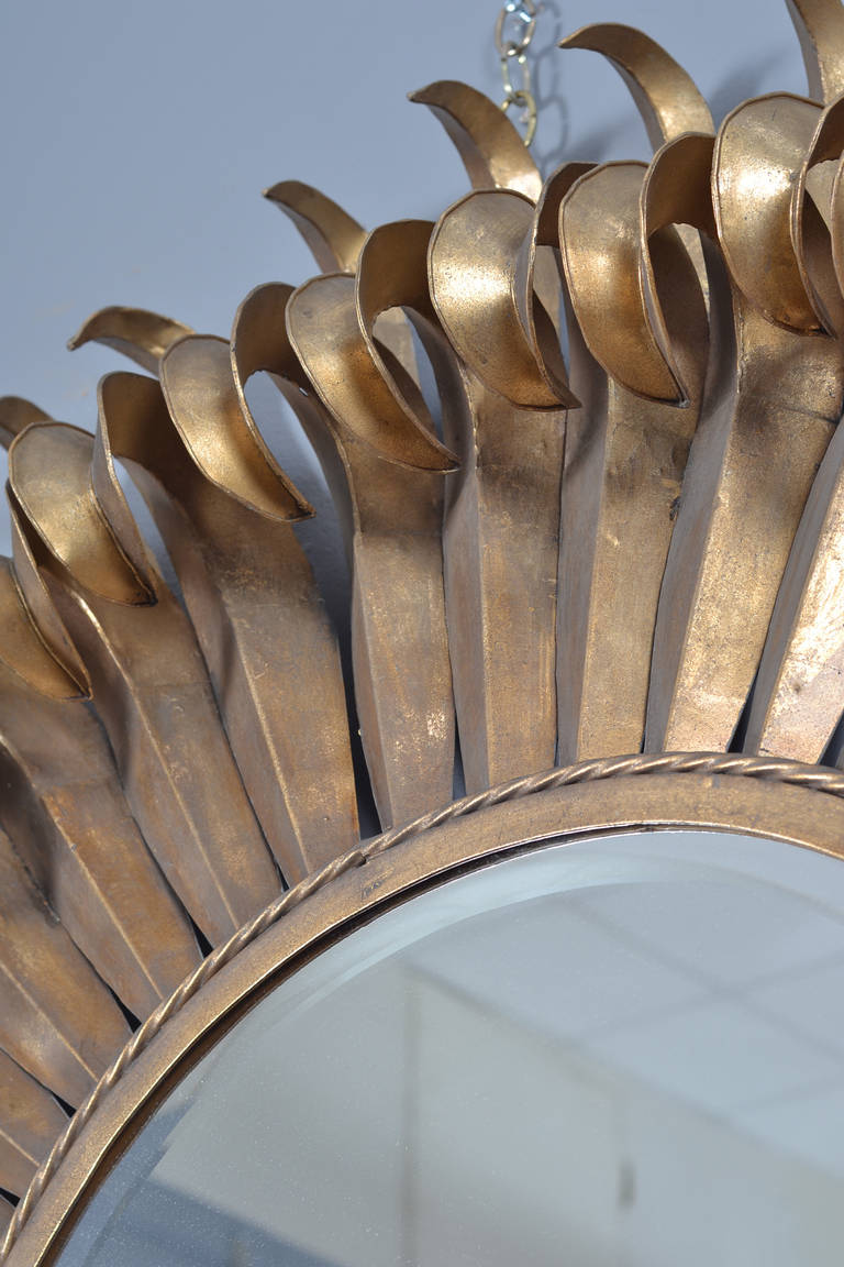 Grand French Vintage Gilt Sunburst Mirror In Good Condition In Austin, TX