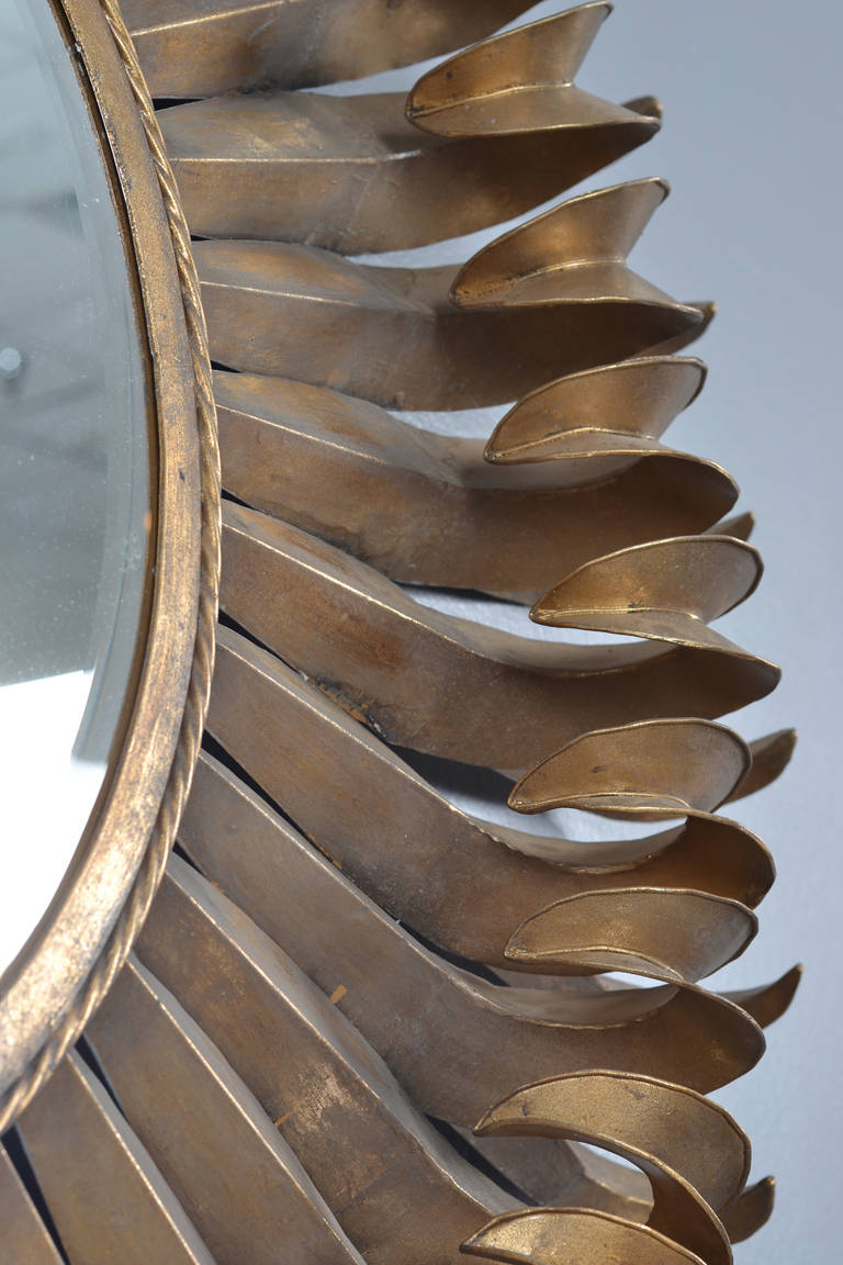 Cut Steel Grand French Vintage Gilt Sunburst Mirror