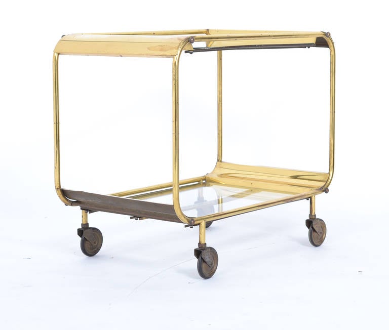 French Art Deco Brass and Glass Bar Cart at 1stdibs