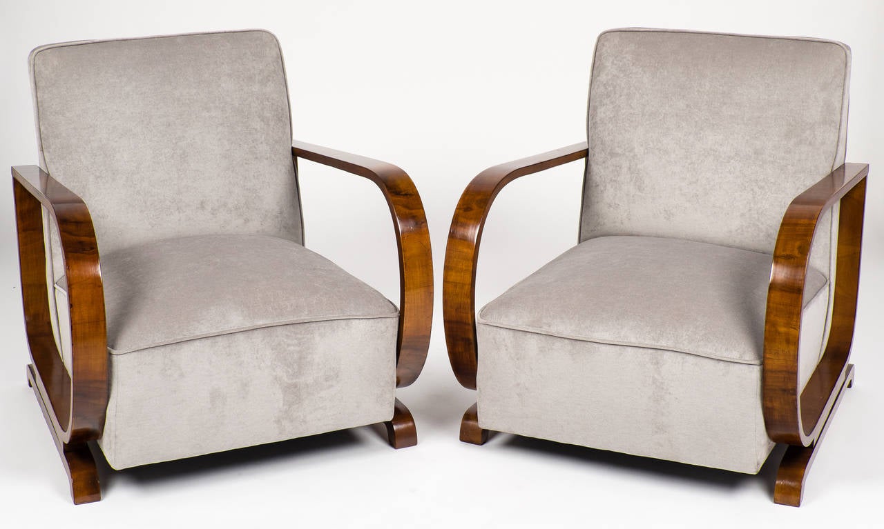 Polished Austrian Art Deco Period Pair of Armchairs