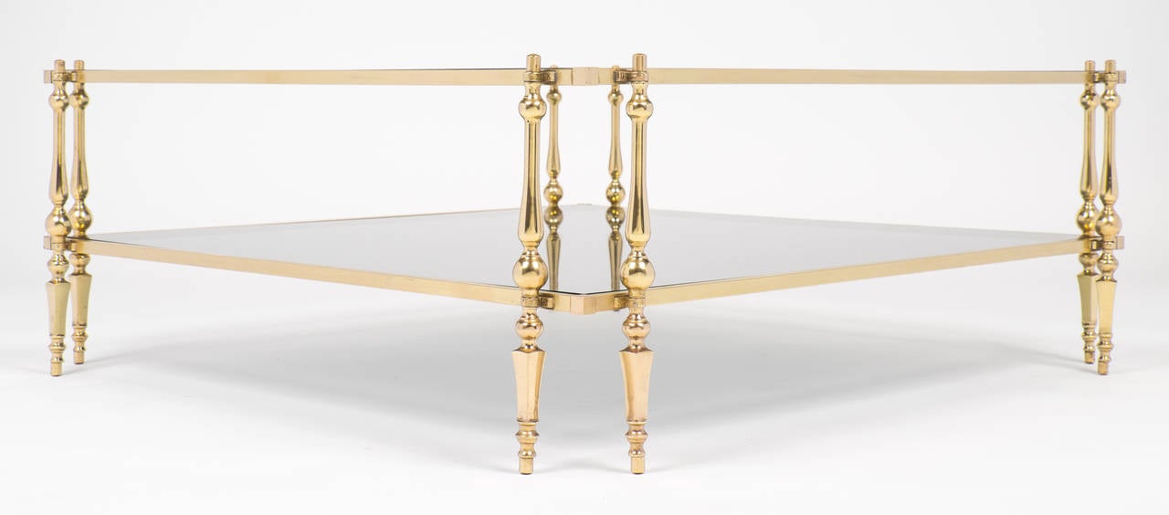 Brass French Vintage Pair of Coffee Tables by Maison Jansen
