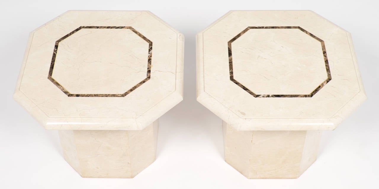 Inlay French Vintage Pair of Travertine Side Tables