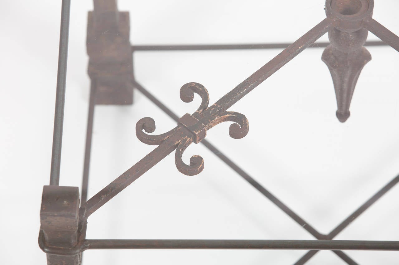 18th Century Antique Forged Iron Dining Table with Glass Top