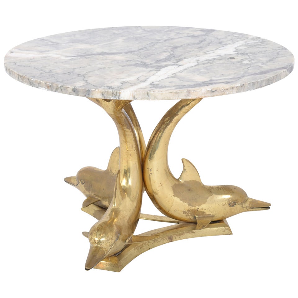 Marble Top Gilt Bronze Dolphin Coffee Table