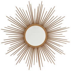 French Vintage Brass Sunburst Mirror