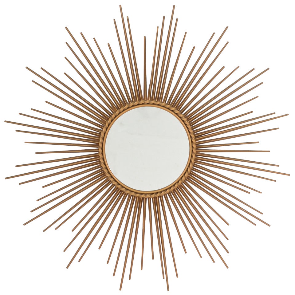 French Vintage Brass Sunburst Mirror