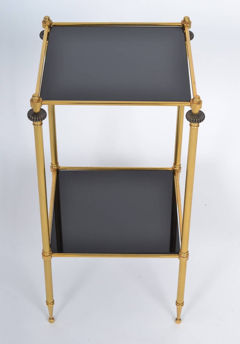 Mid-20th Century French Vintage Brass and Black Glass Side Table