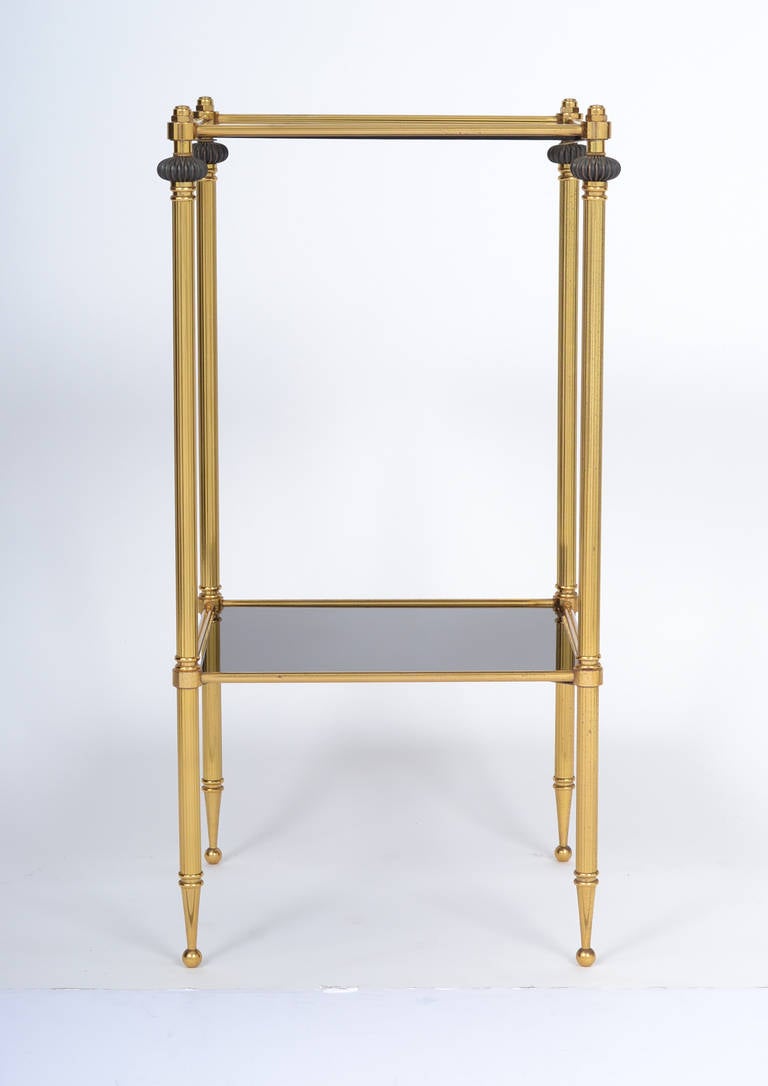 French Vintage Brass and Black Glass Side Table 1