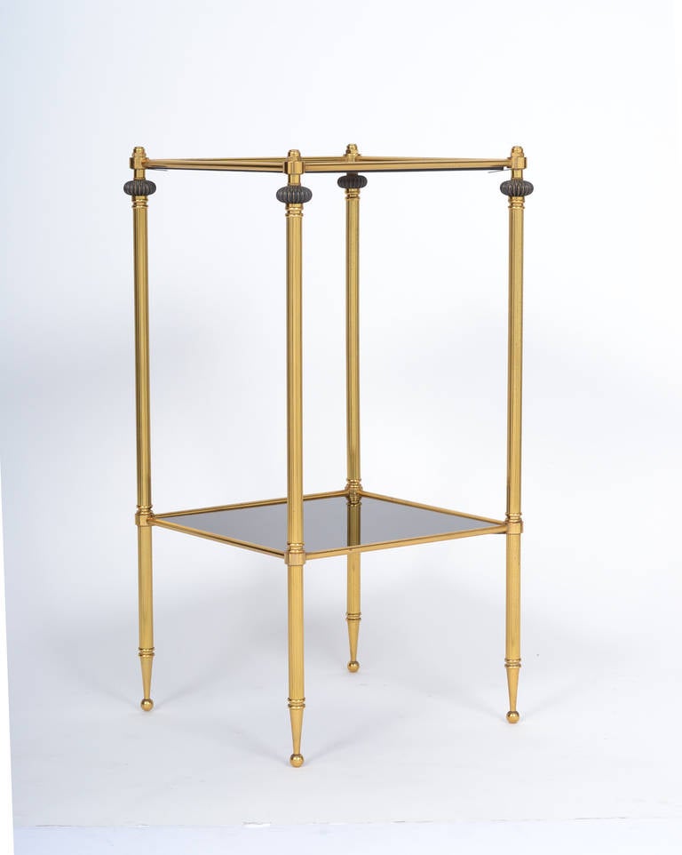 French Vintage Brass and Black Glass Side Table 2