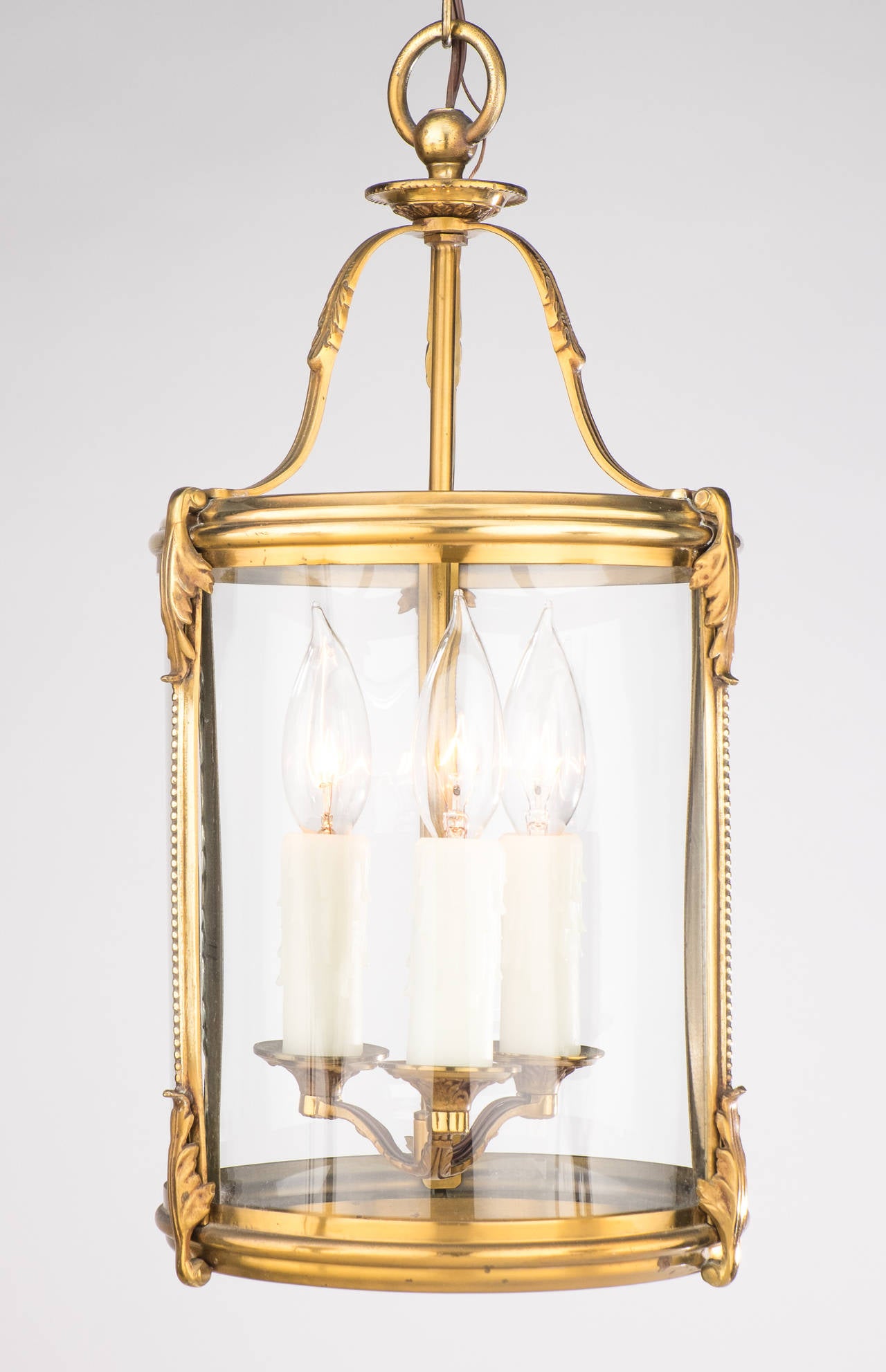 Louis XVI French Pair of Brass and Glass Lanterns