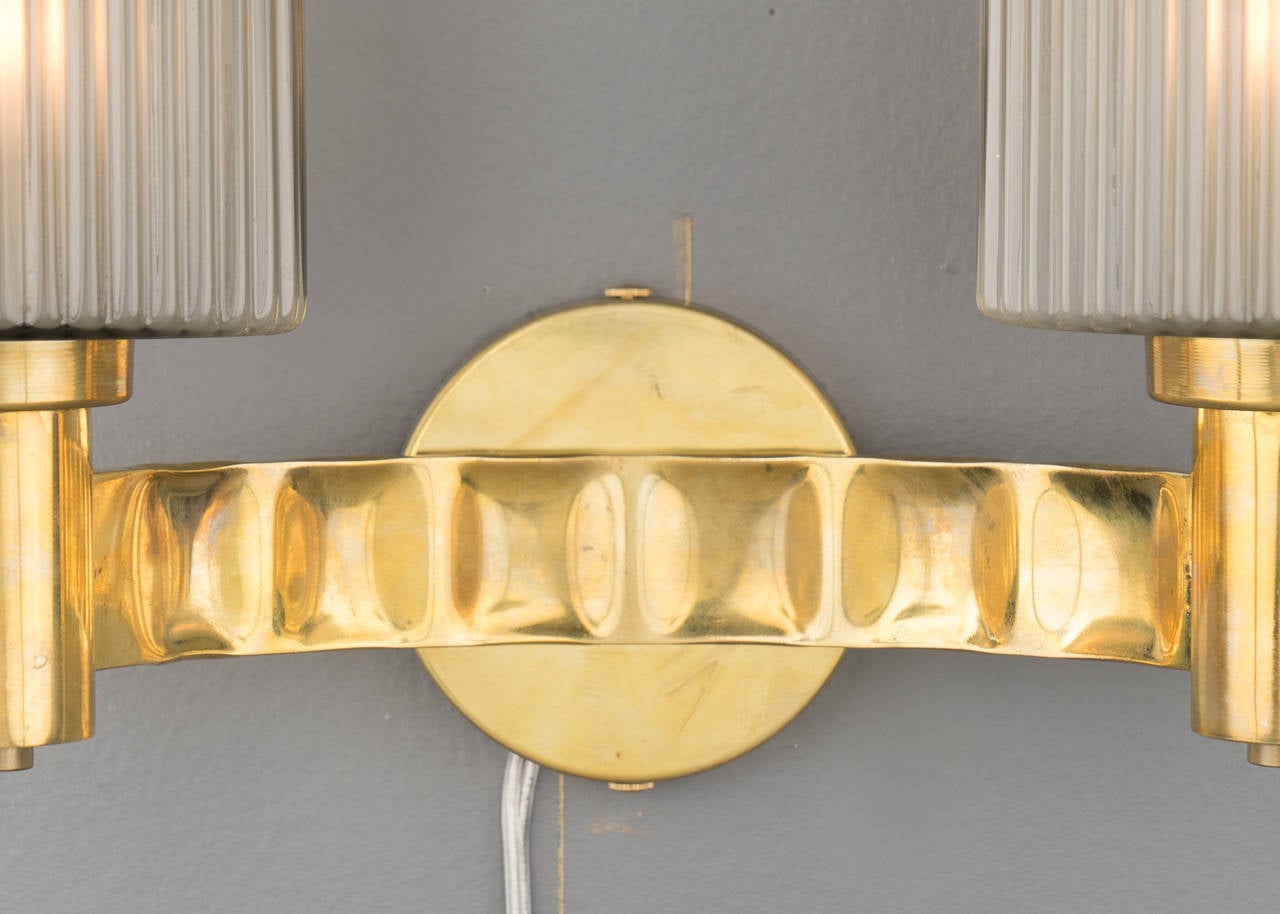 Murano Gray Glass and Brass Wall Sconces For Sale 1