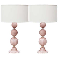 Pair of Murano Amethyst Glass Table Lamps